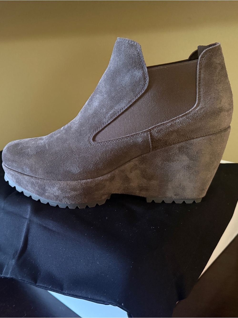 Pedro Garcia Taupe Suede Wedge Chelsea Boot 9.5 (39.5) EUC with box and dust bag